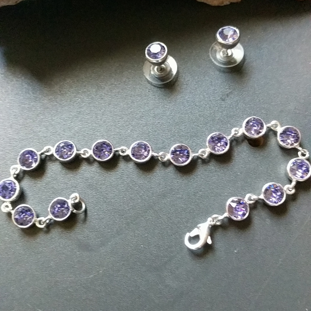 Purple Gemstone Bracelet/Earrings Set